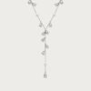 Lily of the Valley Pearl Lariat Necklace in Silver