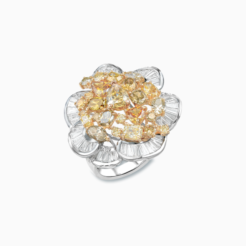 18K White & Yellow & Rose Gold Diamond Ring
