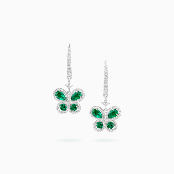 18K White Gold Emerald & Diamond Earrings