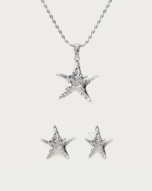Starfish Necklace & Earrings Set in Silver