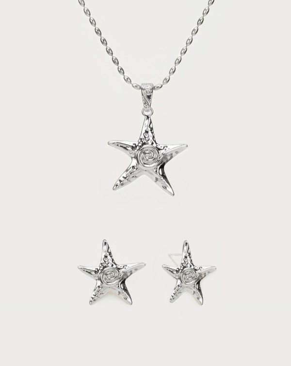 Starfish Necklace & Earrings Set in Silver