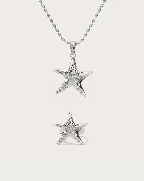 Starfish Necklace & Ring Set in Silver