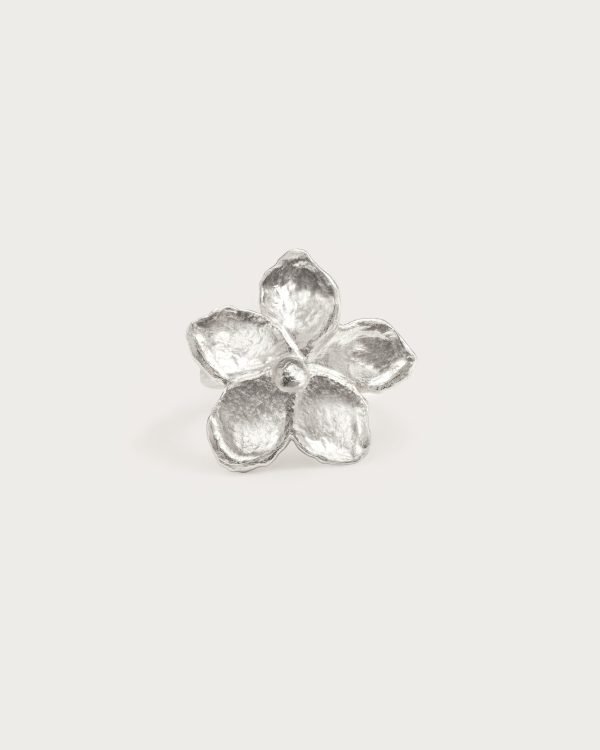 Textured Floral Ring in Silver
