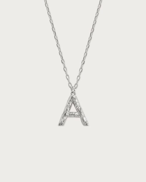 Textured Initial Letter Necklace in Silver