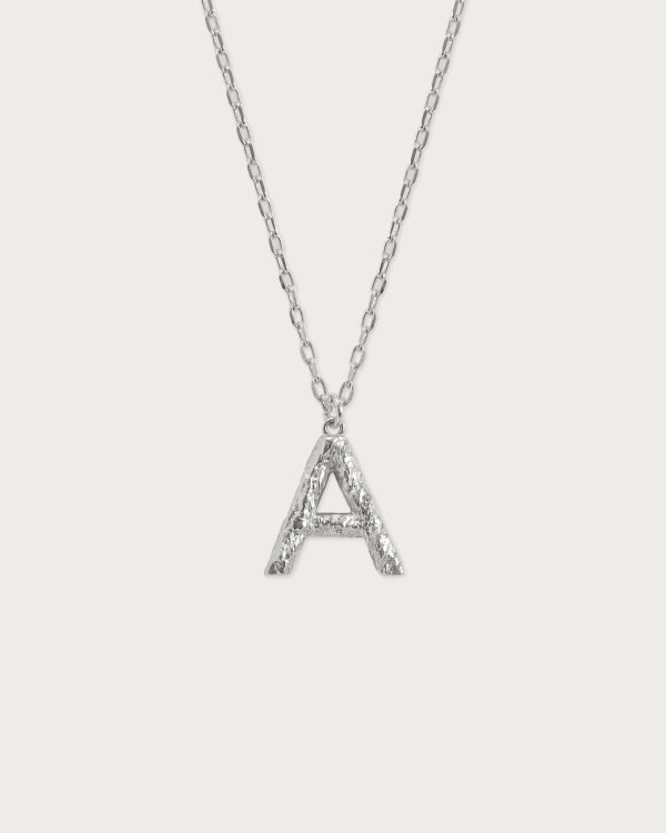 Textured Initial Letter Necklace in Silver