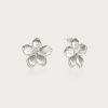 Textured Floral Earrings in Silver