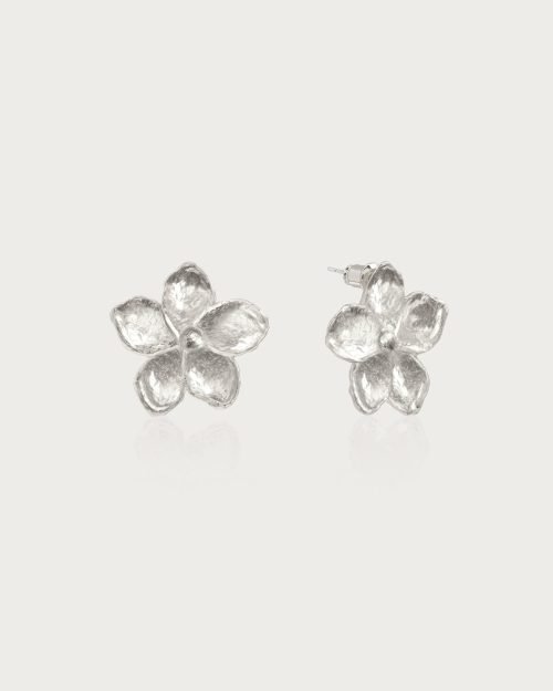 Textured Floral Earrings in Silver