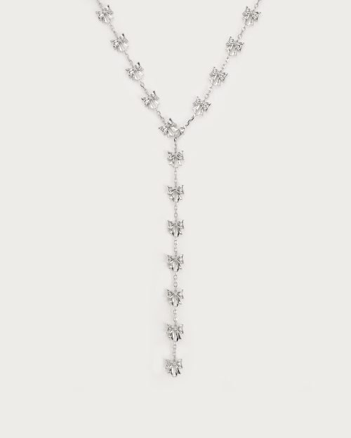Bow Lariat Long Necklace in Silver