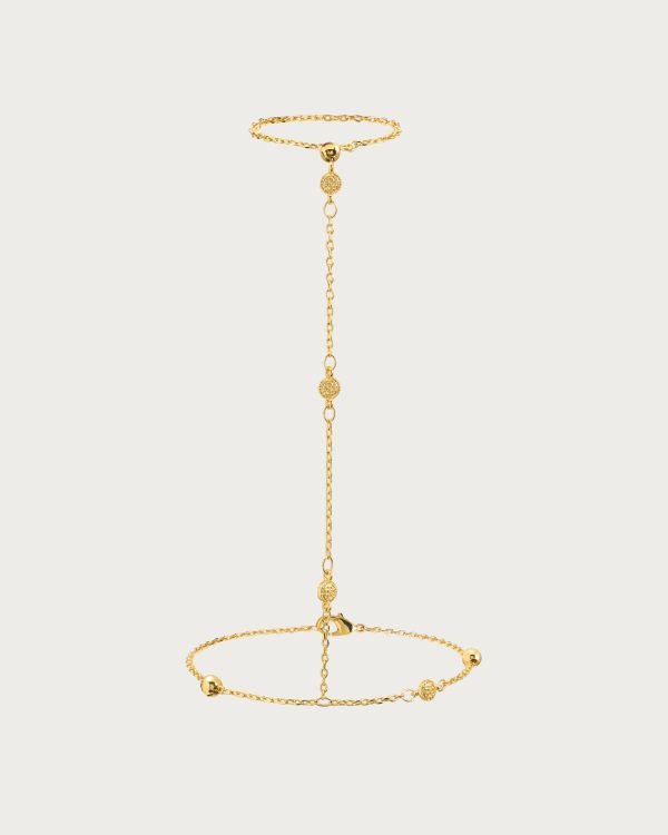 Golden Hojas Coin Hand Chain Bracelet